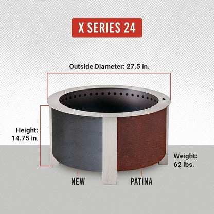 X Series 28 Inch Round Corten Steel Wood-Burning Fire Pit in Stainless Steel by Breeo