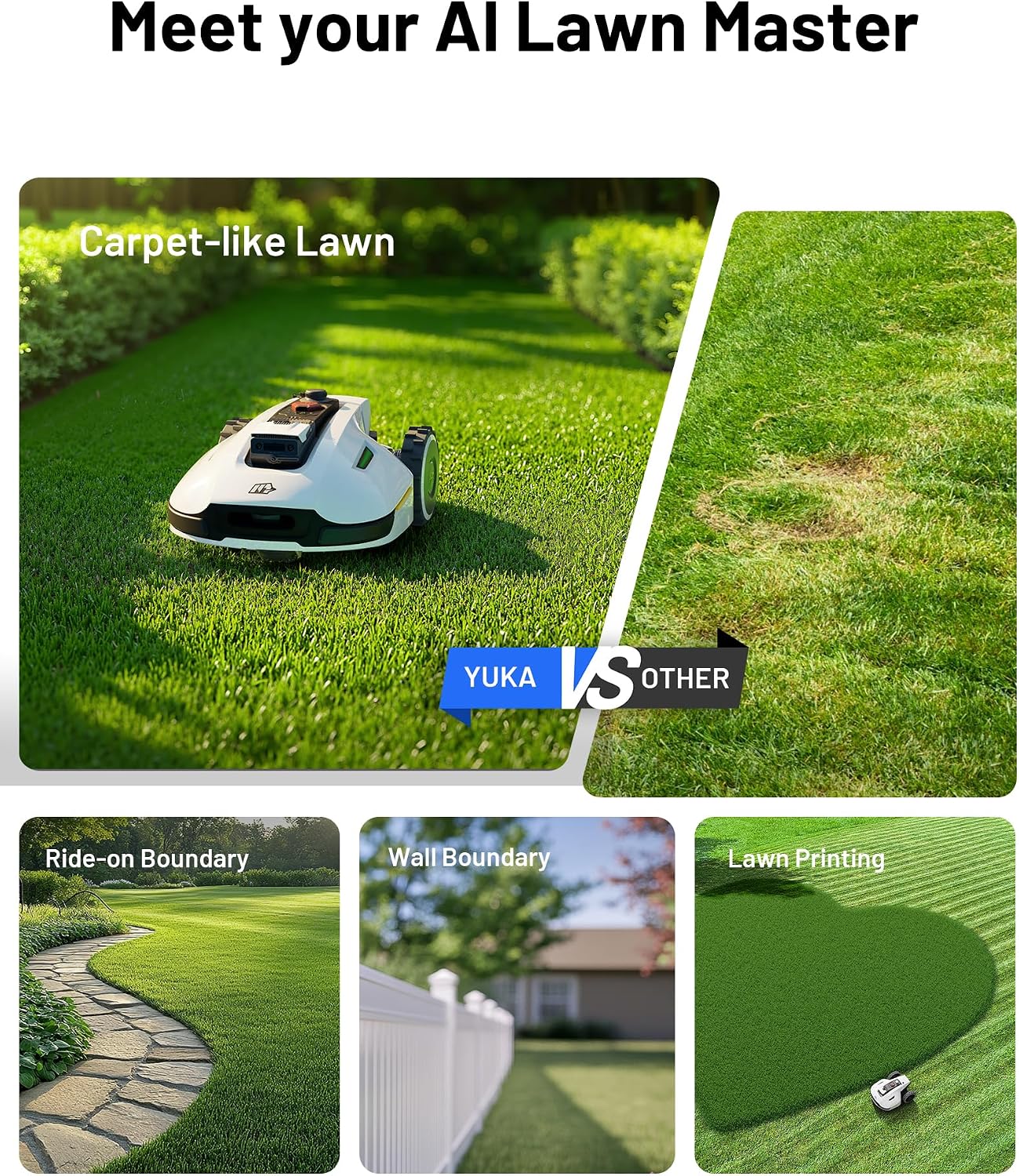 MAMMOTION YUKA 2000 Robot Lawn Mower, Perimeter Wire Free, Recommended 2000 m², Max.2400 m², Equipped with ​UltraSense AI Vision, Handles ​45% Slopes, Cutting Heights 20-90mm, Automatic Mapping