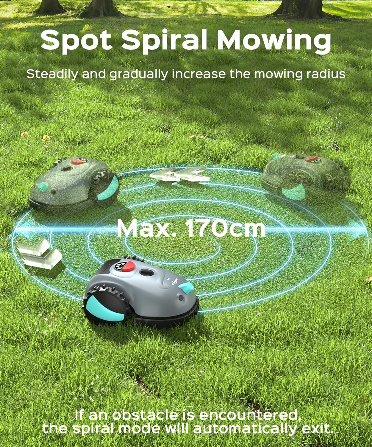 YARDCARE V100 Robot Lawnmower without Boundary,Vision Navigation,150 Obstacle Detection,20-60 mm Cutting Height,Robotic Lawnmower with Magnetic Wires,Low Noise,Replacement Blades,Spot Mow, Max.150m²