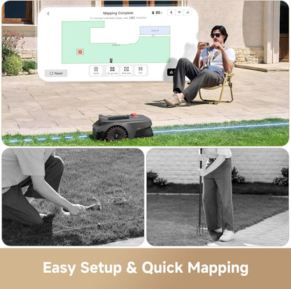 MOVA ViAX 300 Robot Lawnmower without Boundary, Recommended 300 ㎡, AI-Assisted Auto Mapping, U-Shape Path Planning, Dual-Vision Obstacle Avoidance, Edge Cutting, Complex Terrain, App Control