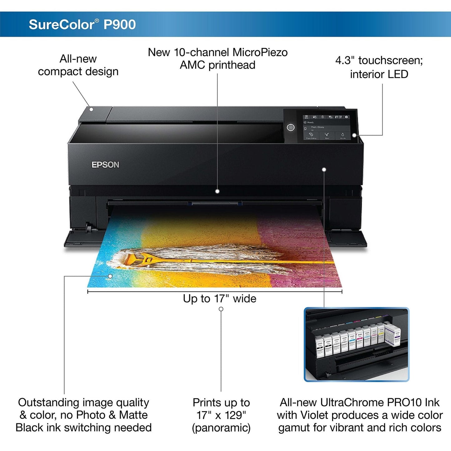 Epson SureColor SC‐P900 Large Format Printer Wi-Fi Inkjet Colour 5760 x 1440 DPI A3 (297 x 420 mm) Ethernet LAN