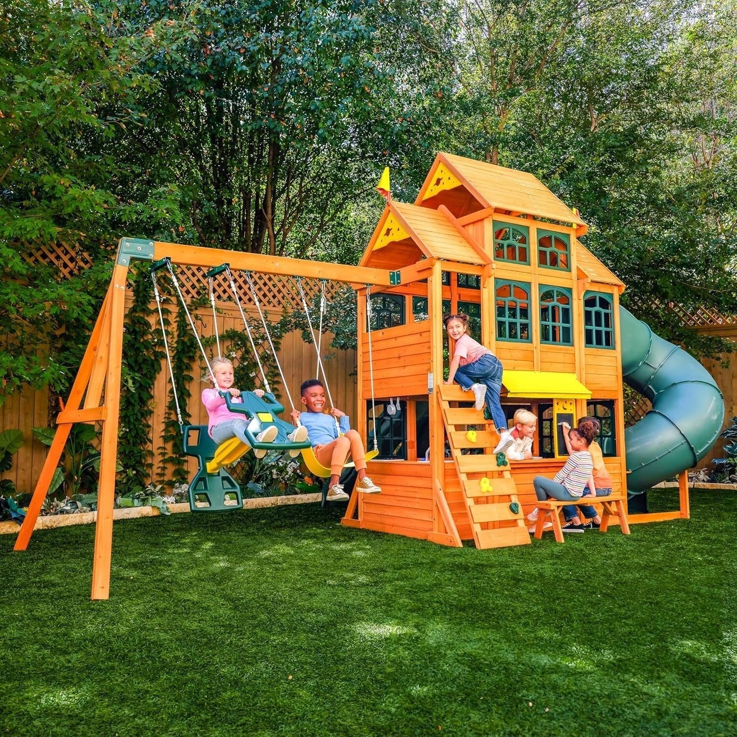 KidKraft Falcon Ridge Wooden Swing Set/Playset