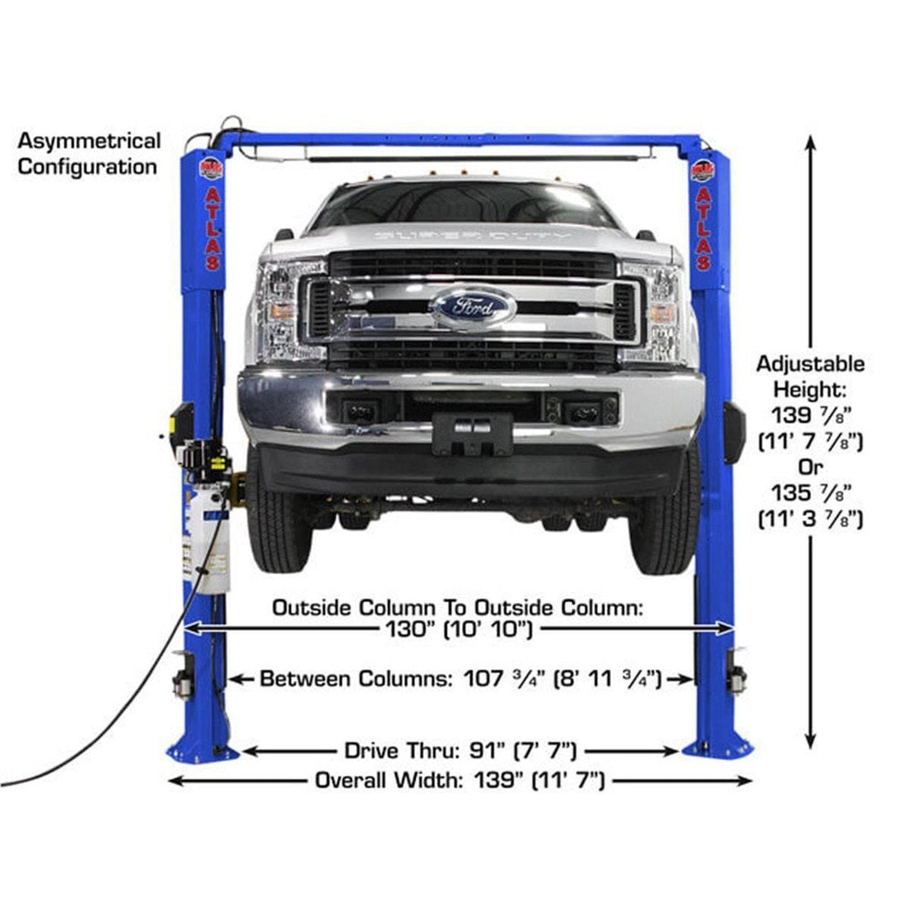 Atlas Equipment Platinum PVL10 ALI Certified Commercial Overhead 10,000 lb. Capacity 2-Post Lift