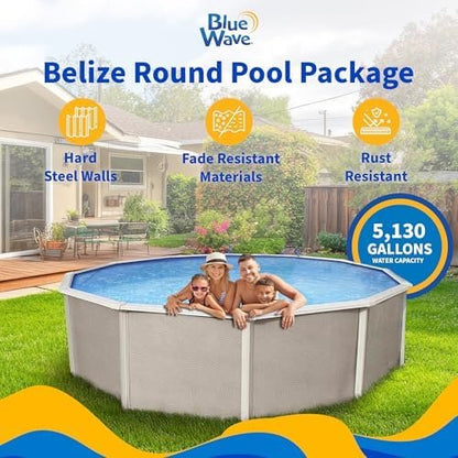 Blue Wave Belize 15-Feet Round 52-Inch Deep 6-Inch Top Rail Metal Wall Swimming Pool Package