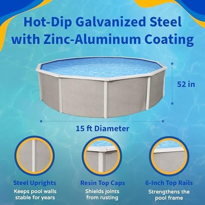 Blue Wave Belize 15-Feet Round 52-Inch Deep 6-Inch Top Rail Metal Wall Swimming Pool Package