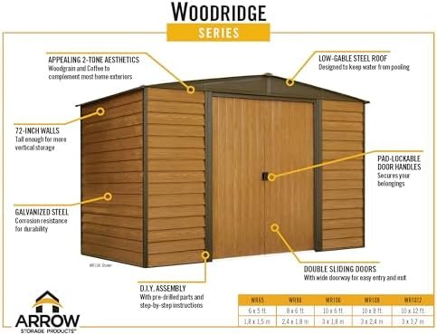 Arrow WR1012 Woodridge EG Steel Storage Shed, 10 by 12-Feet