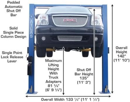 ATLAS Automotive Equipment 9OHSC-SS 2-Post Vehicle Overhead Lift, 11’9” Minimum Ceiling Height, 9,000lb Capacity, Clear Floor, 11’10” Height, 3-Stage Front and 2-Stage Rear Arms, for DIY/Hobbyists