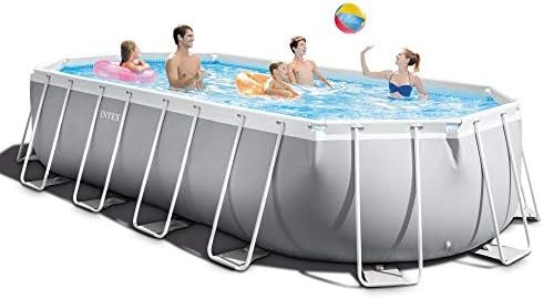 INTEX 26797EH Prism Frame Premium Oval Above Ground Swimming Pool Set: 20ft x 10ft x 48in – Includes 1500 GPH Cartridge Filter Pump – Removable Ladder – Pool Cover – Ground Cloth