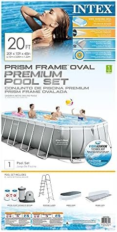 INTEX 26797EH Prism Frame Premium Oval Above Ground Swimming Pool Set: 20ft x 10ft x 48in – Includes 1500 GPH Cartridge Filter Pump – Removable Ladder – Pool Cover – Ground Cloth