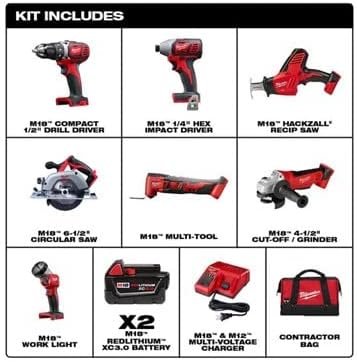 Milwaukee M18 Cordless Combo Kit (7-Tool) with Two 3.0 Ah Batteries, Charger and Tool Bag