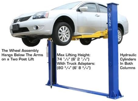 ATLAS Automotive Equipment 9KBPX 2-Post Lift/Hoist, Baseplate Style, 9’6″ Minimum Ceiling Height, 9,000lb Capacity, Symmetric Arms, Dual Hydraulic Chain Drive Cylinders, for Low Ceiling Home Use