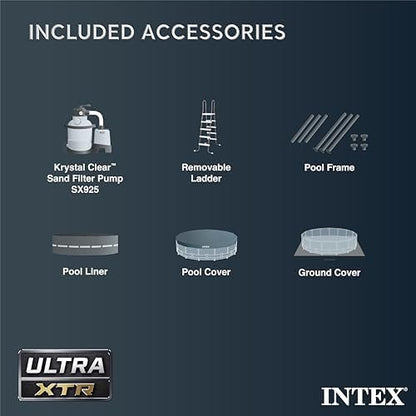 Intex Ultra XTR Frame 14′ x 42″ Round Above Ground Outdoor Swimming Pool Set with Sand Filter Pump, Ladder, Ground Cloth, and Pool Cover
