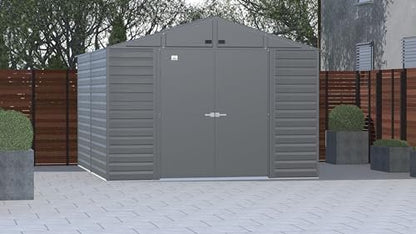 Arrow Select 10′ x 12′ Outdoor Lockable Steel Storage Shed Building, Charcoal