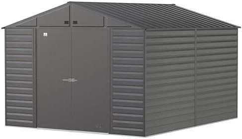 Arrow Select 10′ x 12′ Outdoor Lockable Steel Storage Shed Building, Charcoal