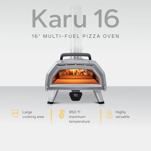 Ooni Karu 16 Multi-Fuel Outdoor Pizza Oven – Wood and Gas Fired Oven – Outdoor Cooking Pizza Oven – Fire and Stonebaked Pizza Oven for Authentic Homemade Pizzas – Dual Fuel Pizza Maker