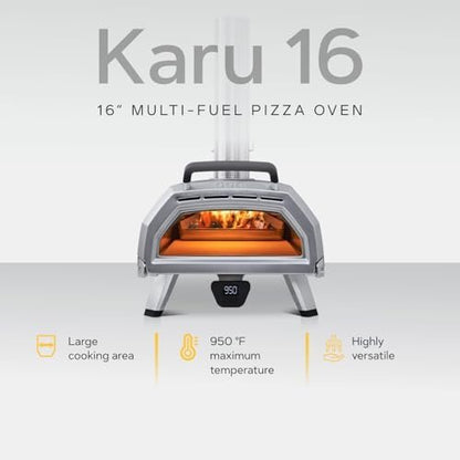 Ooni Karu 16 Multi-Fuel Outdoor Pizza Oven – Wood and Gas Fired Oven – Outdoor Cooking Pizza Oven – Fire and Stonebaked Pizza Oven for Authentic Homemade Pizzas – Dual Fuel Pizza Maker