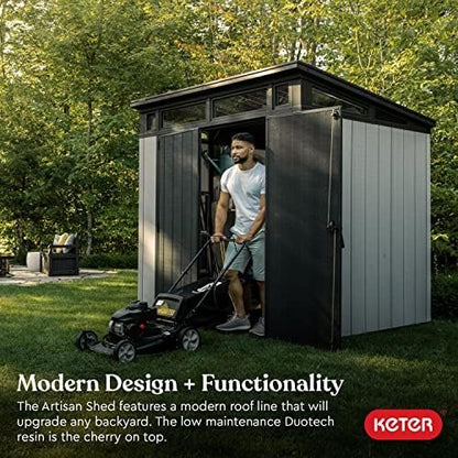 Keter Outdoor Storage Shed, for House, Patio & Yard, Plastic Resin, Artisan, 7×7 Ft, Gray