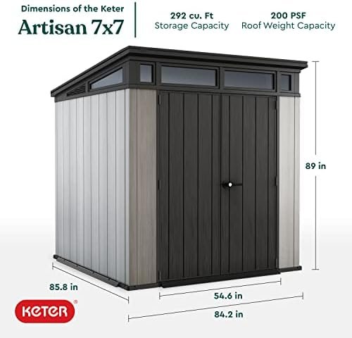 Keter Outdoor Storage Shed, for House, Patio & Yard, Plastic Resin, Artisan, 7×7 Ft, Gray