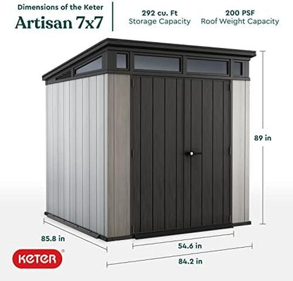 Keter Outdoor Storage Shed, for House, Patio & Yard, Plastic Resin, Artisan, 7×7 Ft, Gray