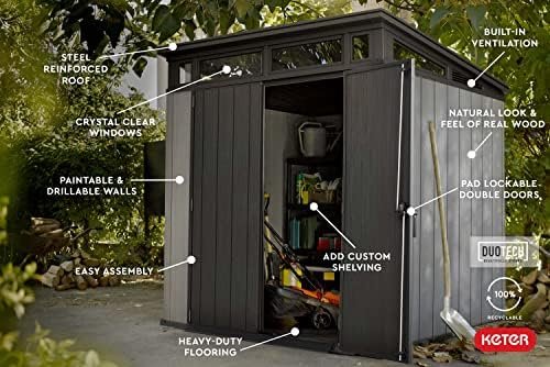 Keter Outdoor Storage Shed, for House, Patio & Yard, Plastic Resin, Artisan, 7×7 Ft, Gray