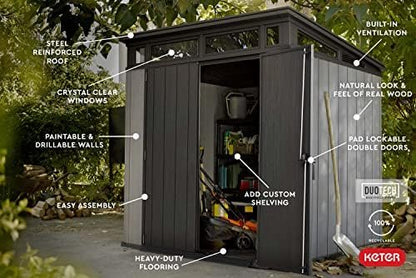 Keter Outdoor Storage Shed, for House, Patio & Yard, Plastic Resin, Artisan, 7×7 Ft, Gray