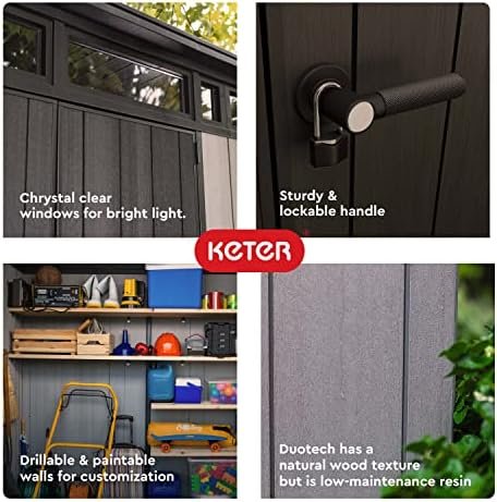 Keter Outdoor Storage Shed, for House, Patio & Yard, Plastic Resin, Artisan, 7×7 Ft, Gray