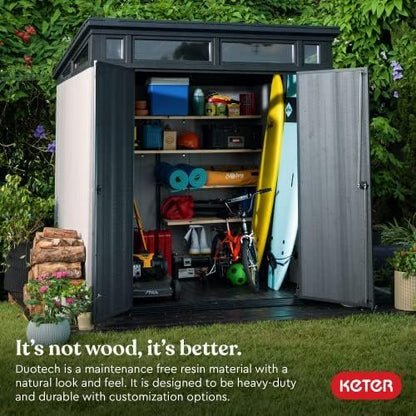 Keter Outdoor Storage Shed, for House, Patio & Yard, Plastic Resin, Artisan, 7×7 Ft, Gray