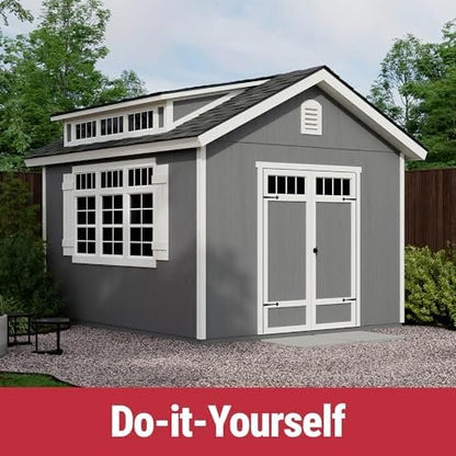 Handy Home Products Windemere 10×12 Do-it-Yourself Wooden Storage Shed with Floor, Beige