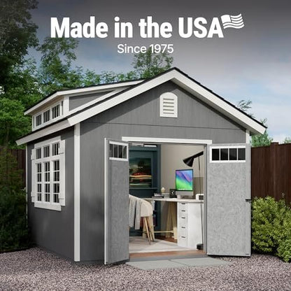 Handy Home Products Windemere 10×12 Do-it-Yourself Wooden Storage Shed with Floor, Beige
