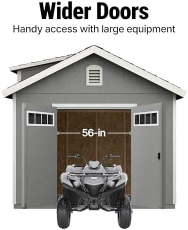 Handy Home Products Windemere 10×12 Do-it-Yourself Wooden Storage Shed with Floor, Beige
