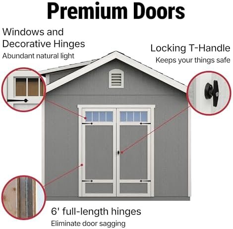 Handy Home Products Windemere 10×12 Do-it-Yourself Wooden Storage Shed with Floor, Beige