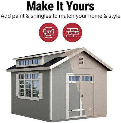 Handy Home Products Windemere 10×12 Do-it-Yourself Wooden Storage Shed with Floor, Beige