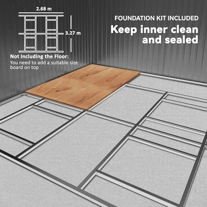 Outsunny 11′ x 13′ Outdoor Storage Shed, Garden Tool Metal Shed with Foundation Kit, Double Lockable Door, Air Vents and Sloping Roof, for Backyard, Patio, Lawn, Light Gray