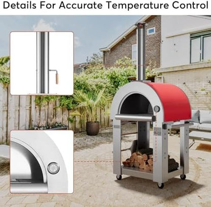 Empava Pizza Oven with Open Shelf and Wheels for Outdoor Kitchen, Wood Fire for Grill & Camping Backyard Party in Stainless Steel, 38.6 Inch, Italian Red
