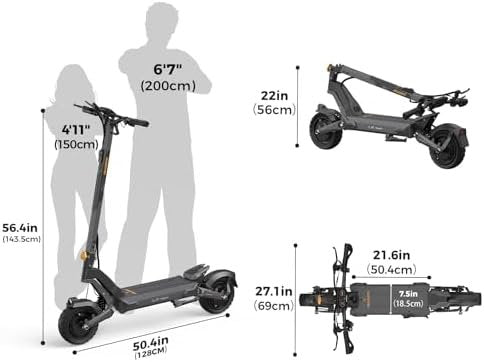 Ausom 2000W Dual Motor Folding Electric Scooter for Adults, Off Road Dual Motor E-Scooter with E-ABS and Dual Disc Brakes, 40Mph Top Speed, 56 Miles Max Range