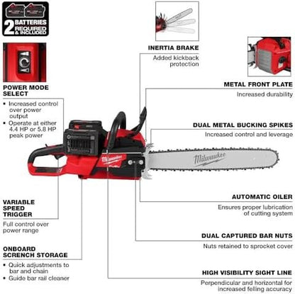 Chainsaws For Milwaukee 2827-22 M18 FUEL 18V 20″ Dual Battery Chainsaw Kit,Tool and Equipment,with toolbox