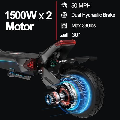 NANROBOT Electric Scooter Adults 50mph Dual Motor Electric Scooter with Suspension 80Miles Range Fast Sports Escooter Folding 10″ Off Road Tires 330LBS Max Load Complies with UL2272 Certification