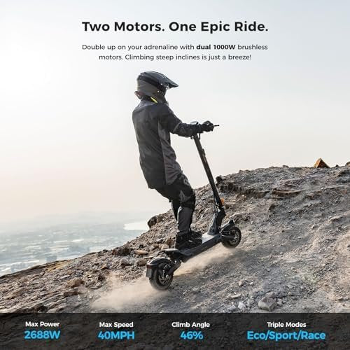 Ausom L2 Max 2000W Dual Motor Electric Scooter for Adults, 56 Miles Max Range Folding Off Road E Scooter, 31 Mph Top Speed,48V 20.8Ah Battery, E-ABS and Dual Disc Brakes, All-Round Lighting System