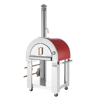 Empava PG06 Outdoor Wood Fired Pizza Oven Stainless Steel Red with Wheels and Accessories