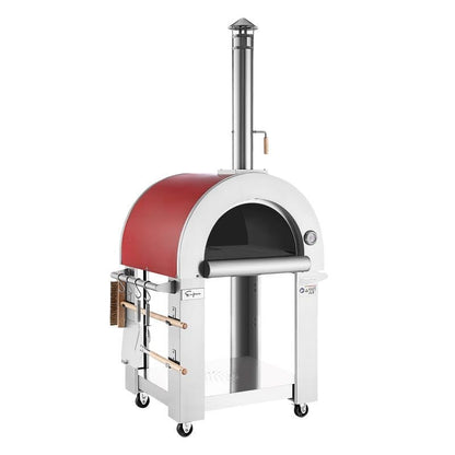 Empava PG06 Outdoor Wood Fired Pizza Oven Stainless Steel Red with Wheels and Accessories