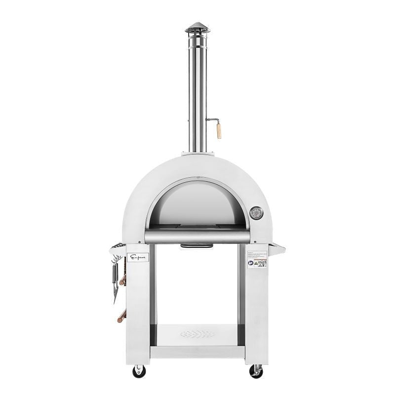 Empava PG06 Outdoor Wood Fired Pizza Oven Stainless Steel Red with Wheels and Accessories