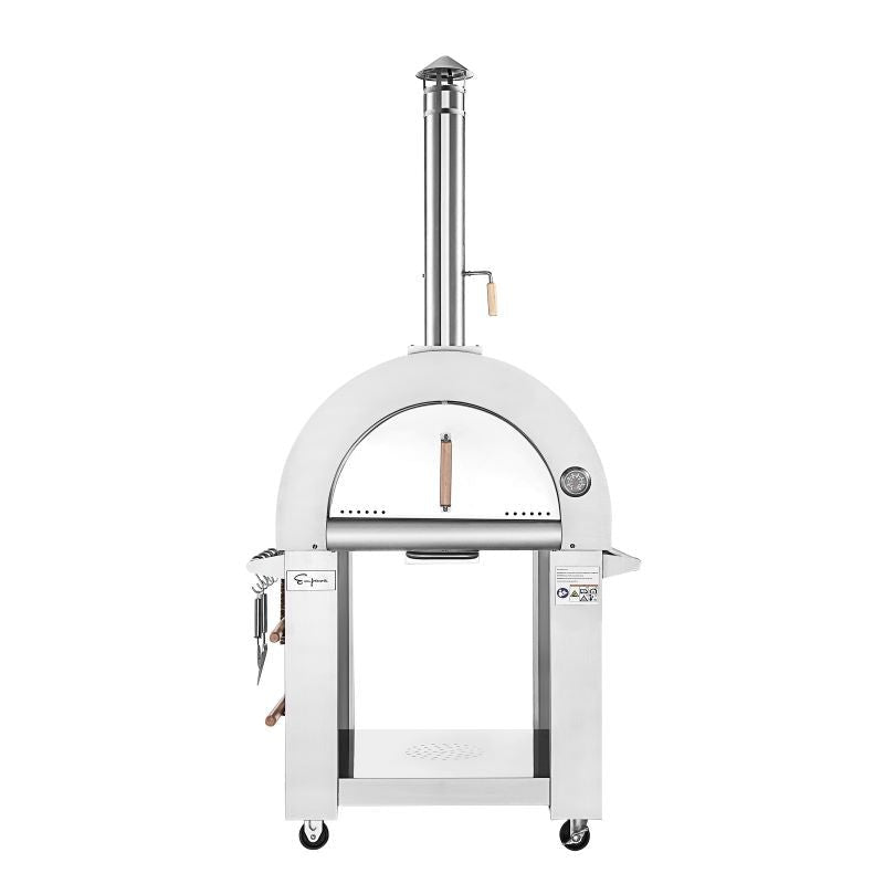 Empava PG06 Outdoor Wood Fired Pizza Oven Stainless Steel Red with Wheels and Accessories