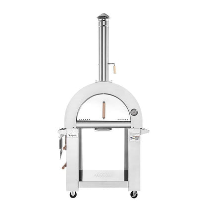 Empava PG06 Outdoor Wood Fired Pizza Oven Stainless Steel Red with Wheels and Accessories