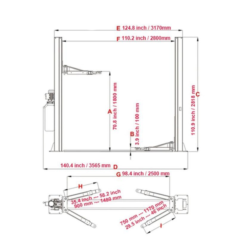 KATOOL KT-H105 Two Post Vehicle Lift 10,000 lbs Capacity