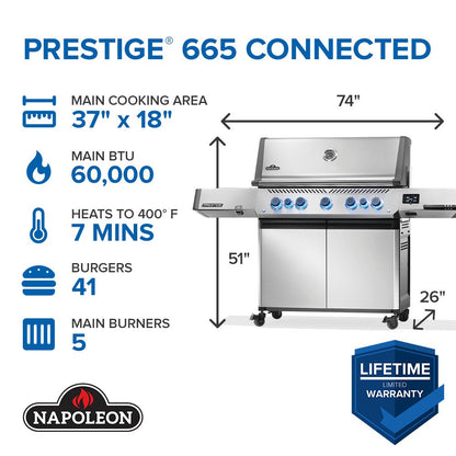 Napoleon Prestige 665 Connected, Gas Grill with Infrared Side and Rear Burner