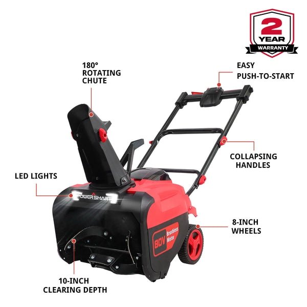PowerSmart 80V 21″ Cordless Snow Blower with 2 Batteries and Charger