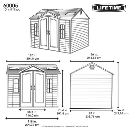 Lifetime Lockable Polyethylene Outdoor Storage Shed, 10′ x 8′, Tan & Brown (60005)