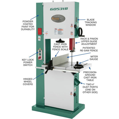 Grizzly G0531B – 21″ 5 HP Industrial Bandsaw w/ Brake